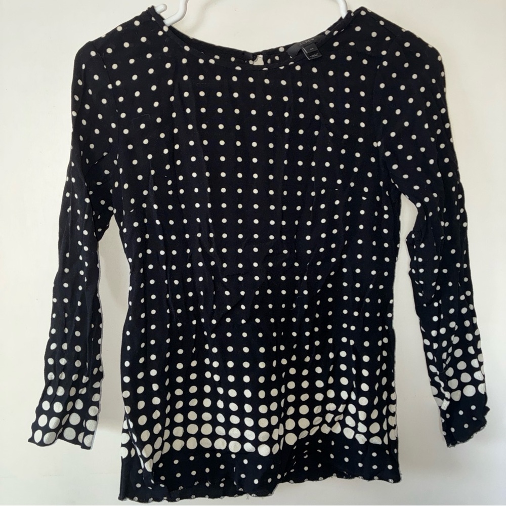 J. Crew-Women’s Black White Polka Dot Blouse Size 00 Long Sleeve Prof/ Evening